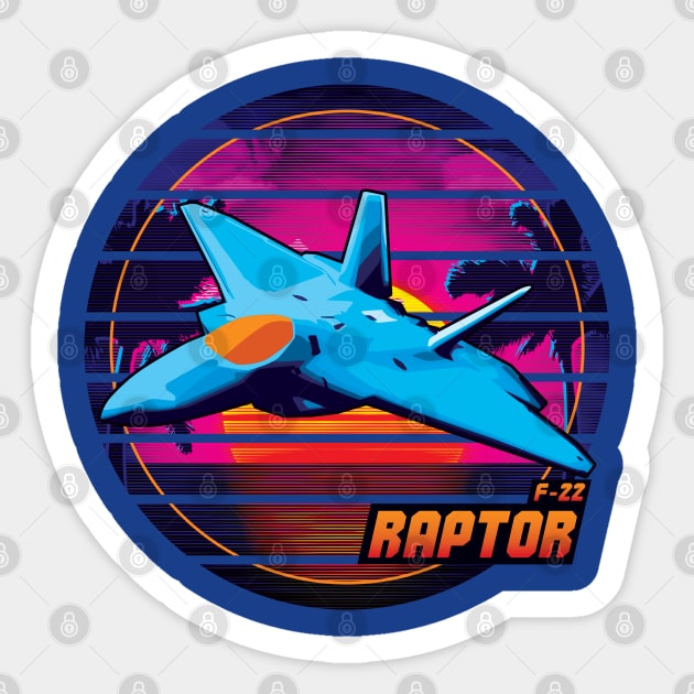 Neon Retro F-22 Raptor Sticker by patrickkingart